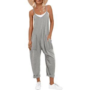 Women Gray Casual Summer Overalls Sleeveless Spaghetti Strap Romper Jumper